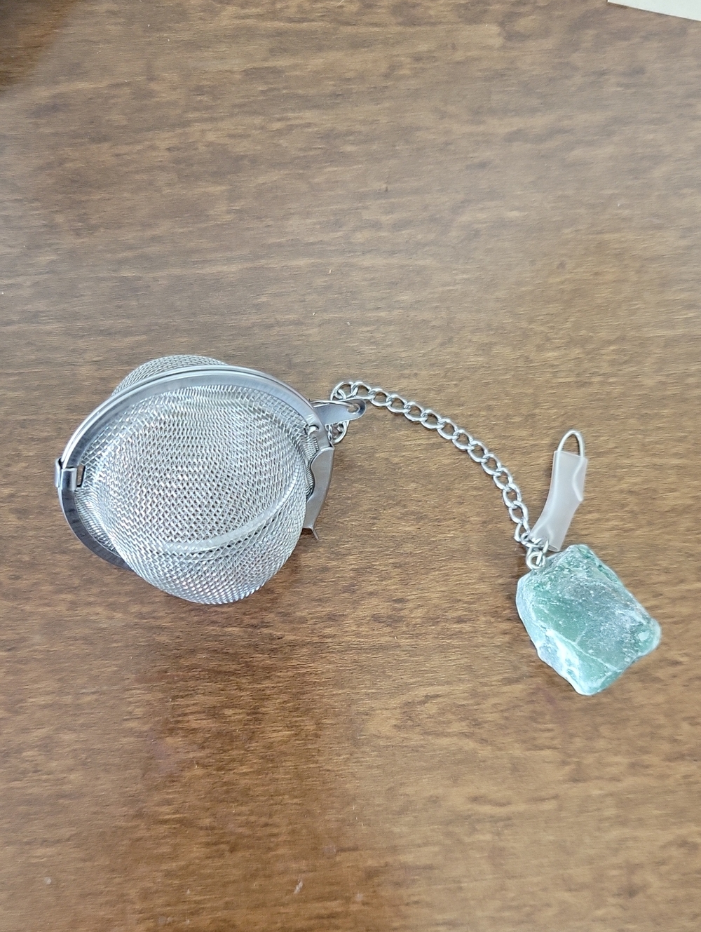 Stainless Steel Tea Infuser with Green Aventurine Crystal Stone Charm